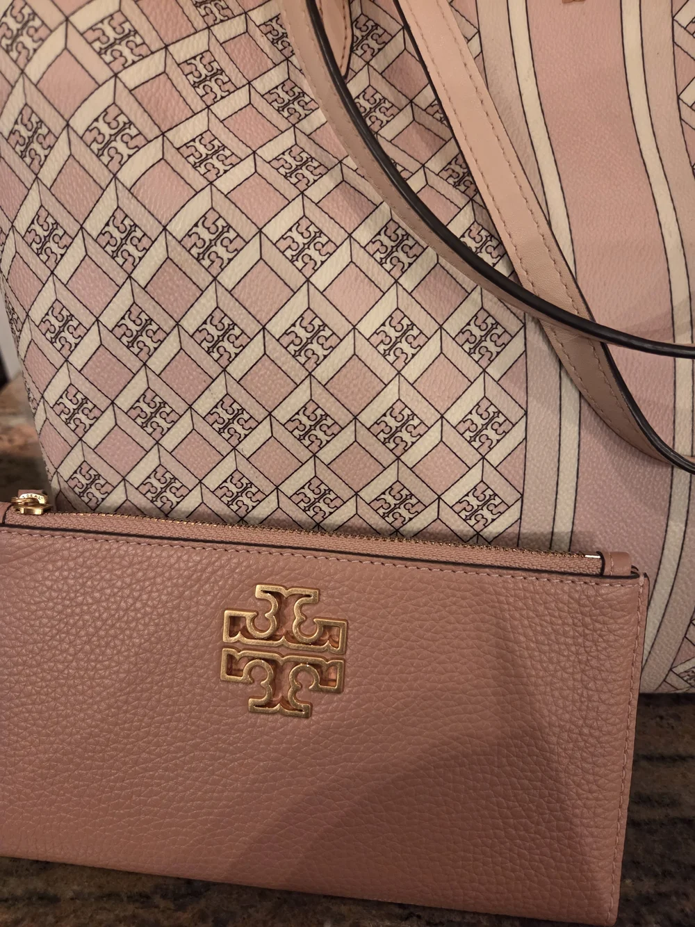 Tory Burch Blush Pink Logo-Print Tote with Coordinating Wallett